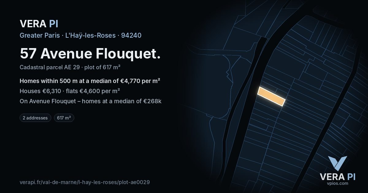 57 Avenue Flouquet, L'Haÿ-les-Roses at night – the plot lit, the parcels around coloured by the prices near them