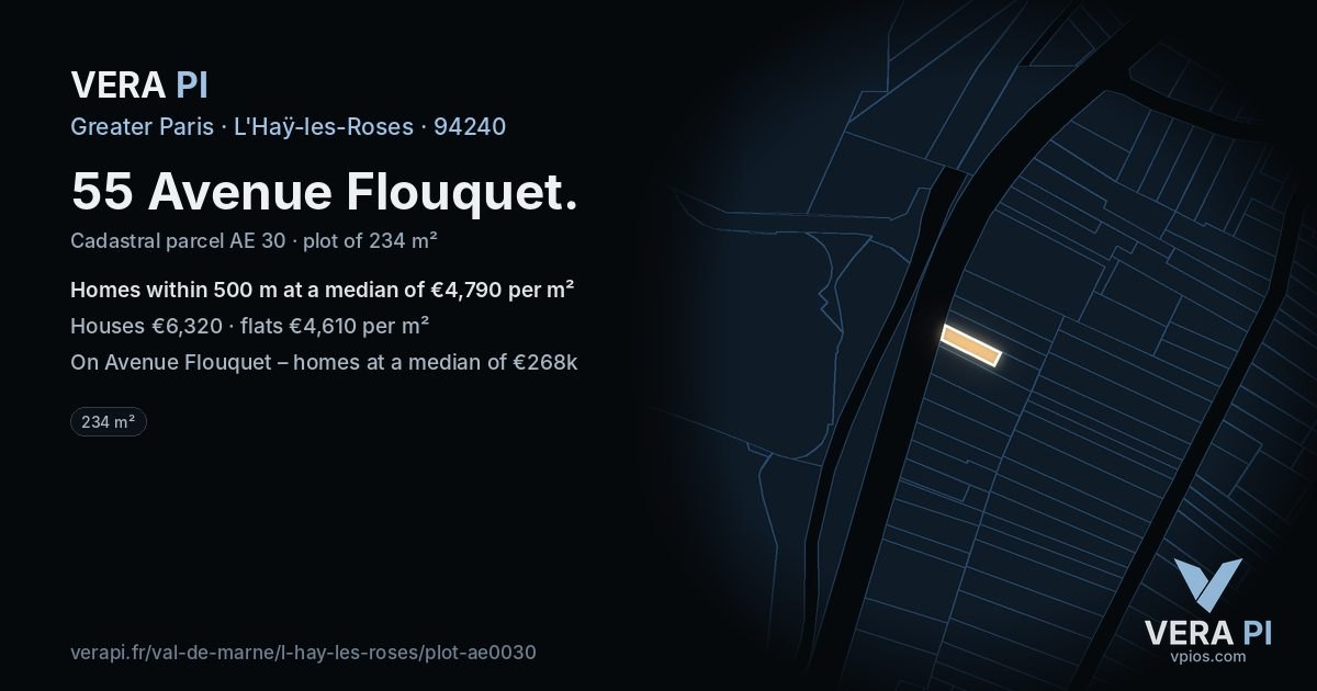 55 Avenue Flouquet, L'Haÿ-les-Roses at night – the plot lit, the parcels around coloured by the prices near them