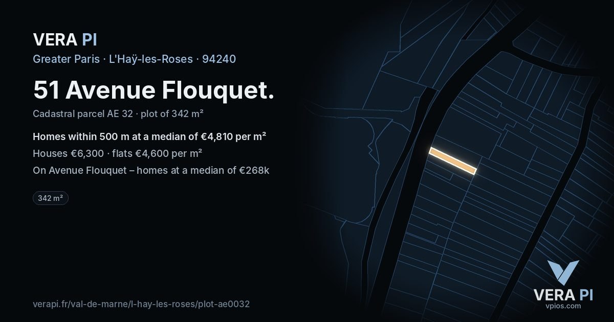 51 Avenue Flouquet, L'Haÿ-les-Roses at night – the plot lit, the parcels around coloured by the prices near them