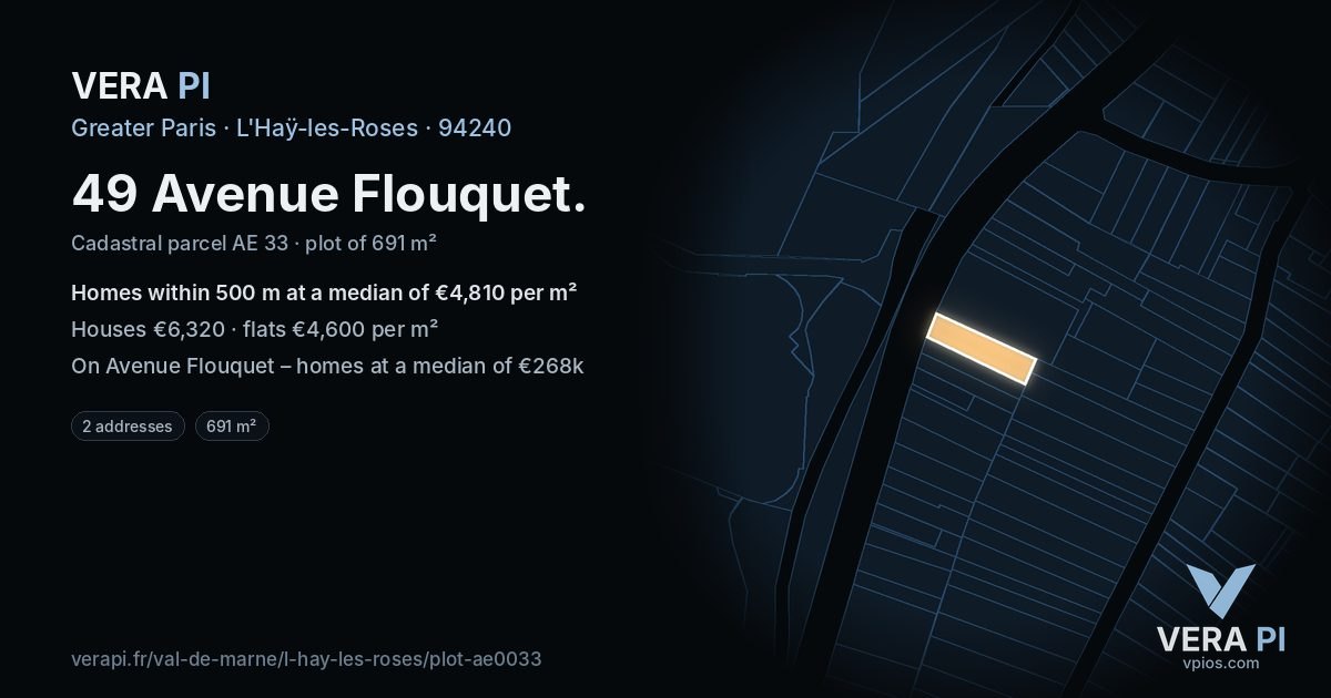49 Avenue Flouquet, L'Haÿ-les-Roses at night – the plot lit, the parcels around coloured by the prices near them