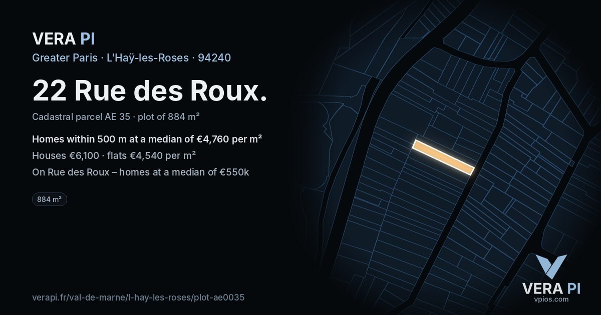 22 Rue des Roux, L'Haÿ-les-Roses at night – the plot lit, the parcels around coloured by the prices near them
