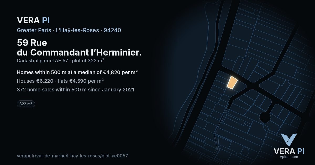 59 Rue du Commandant l’Herminier, L'Haÿ-les-Roses at night – the plot lit, the parcels around coloured by the prices near them