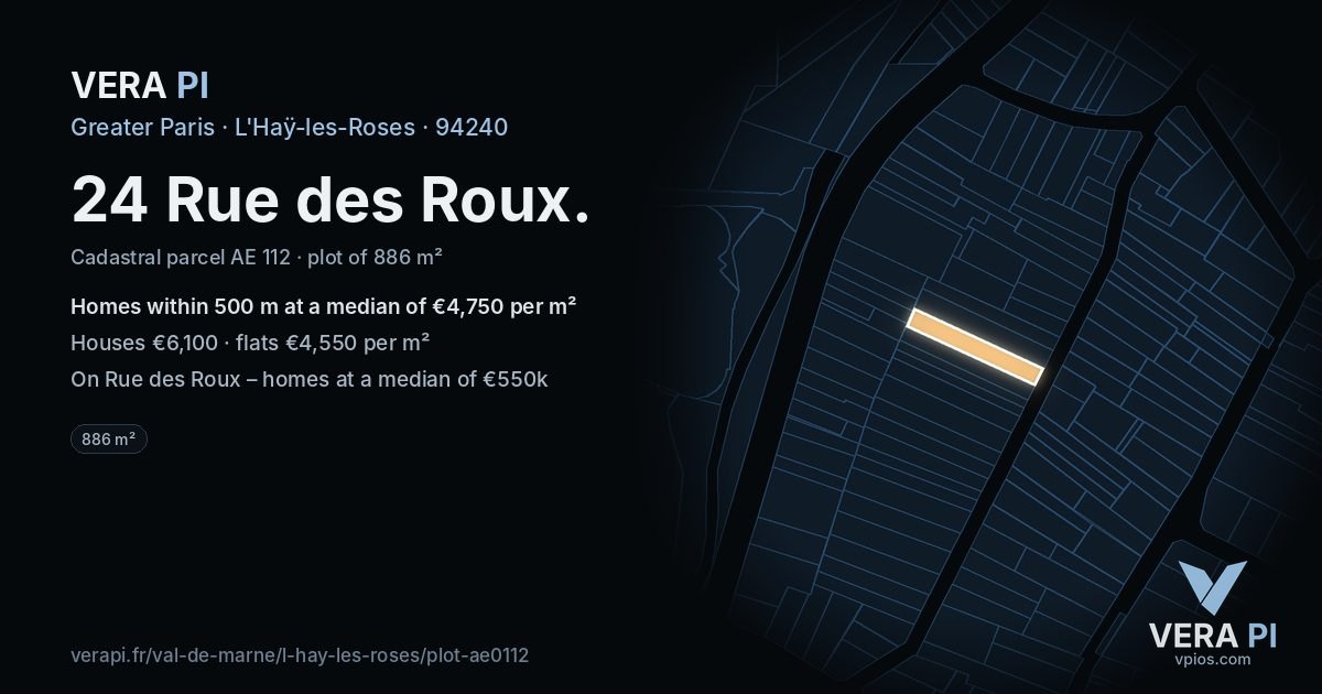 24 Rue des Roux, L'Haÿ-les-Roses at night – the plot lit, the parcels around coloured by the prices near them