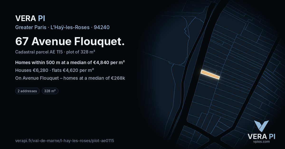 67 Avenue Flouquet, L'Haÿ-les-Roses at night – the plot lit, the parcels around coloured by the prices near them