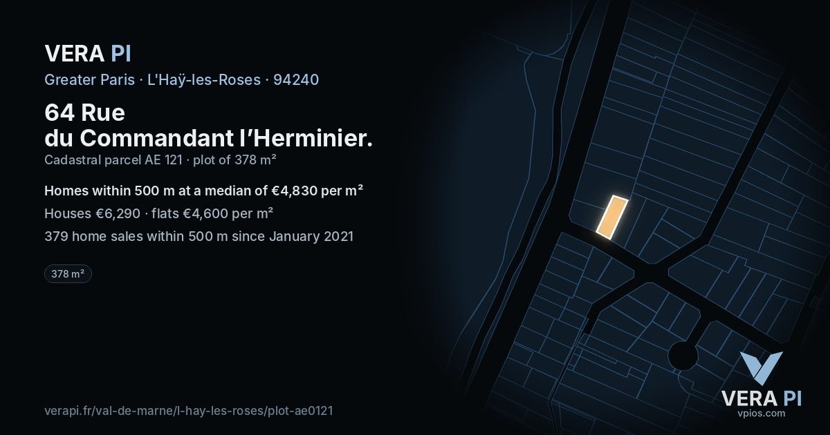 64 Rue du Commandant l’Herminier, L'Haÿ-les-Roses at night – the plot lit, the parcels around coloured by the prices near them