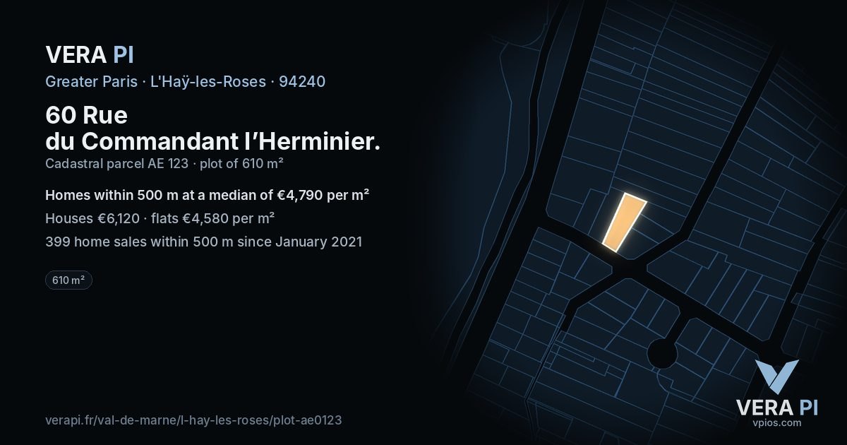 60 Rue du Commandant l’Herminier, L'Haÿ-les-Roses at night – the plot lit, the parcels around coloured by the prices near them