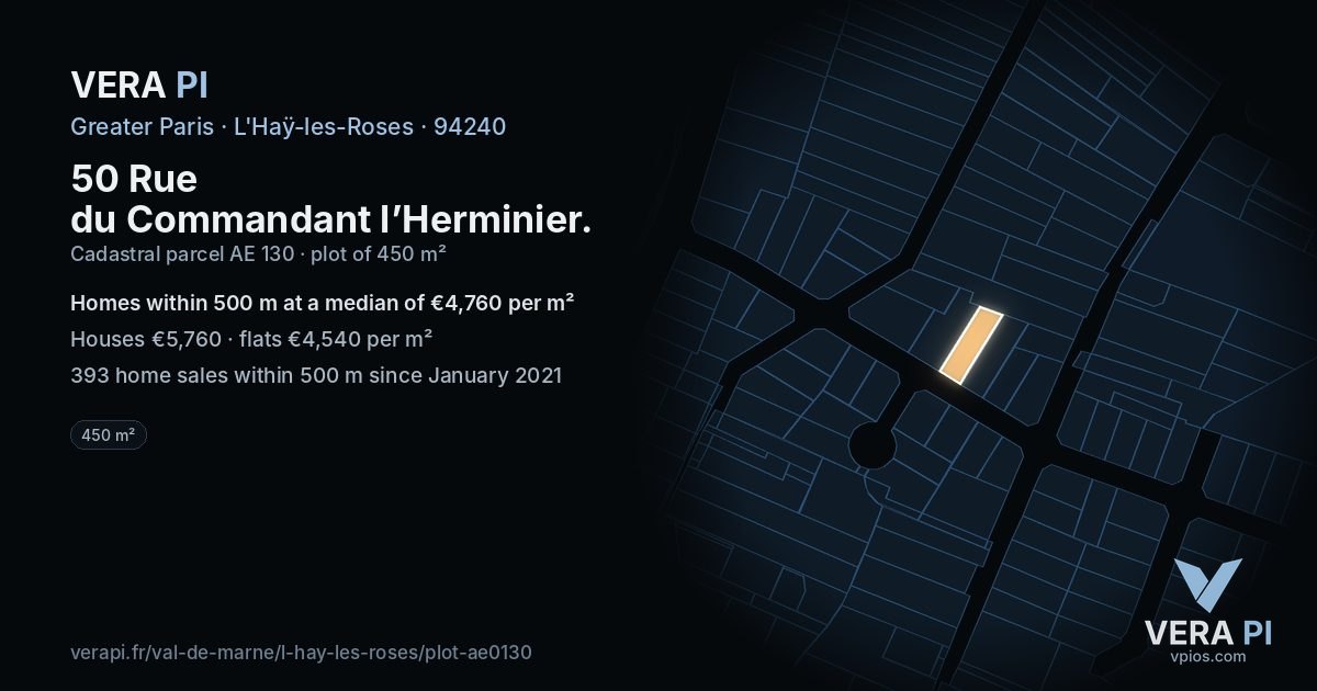 50 Rue du Commandant l’Herminier, L'Haÿ-les-Roses at night – the plot lit, the parcels around coloured by the prices near them