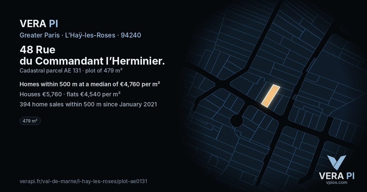 48 Rue du Commandant l’Herminier, L'Haÿ-les-Roses at night – the plot lit, the parcels around coloured by the prices near them