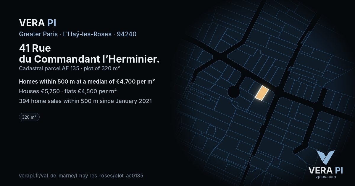 41 Rue du Commandant l’Herminier, L'Haÿ-les-Roses at night – the plot lit, the parcels around coloured by the prices near them