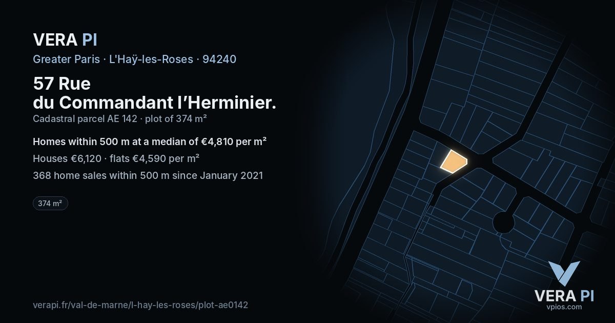 57 Rue du Commandant l’Herminier, L'Haÿ-les-Roses at night – the plot lit, the parcels around coloured by the prices near them