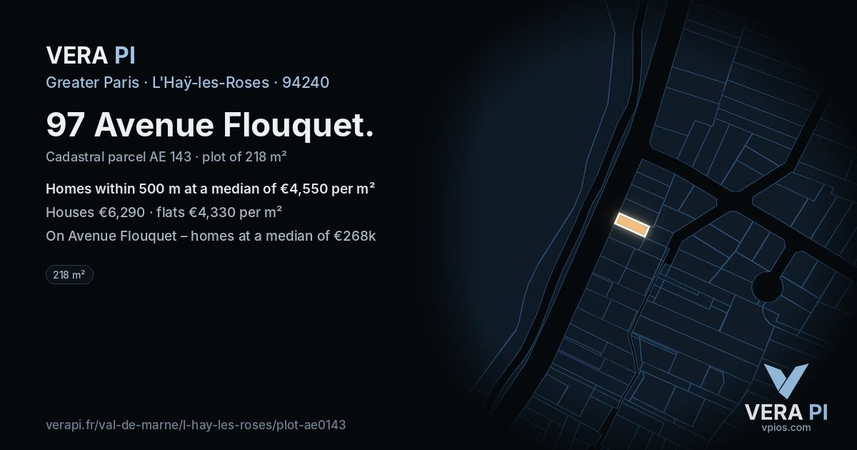 97 Avenue Flouquet, L'Haÿ-les-Roses at night – the plot lit, the parcels around coloured by the prices near them
