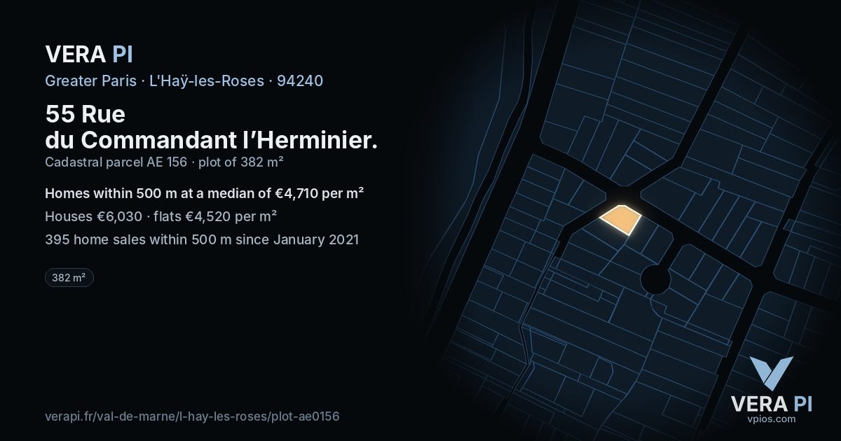 55 Rue du Commandant l’Herminier, L'Haÿ-les-Roses at night – the plot lit, the parcels around coloured by the prices near them