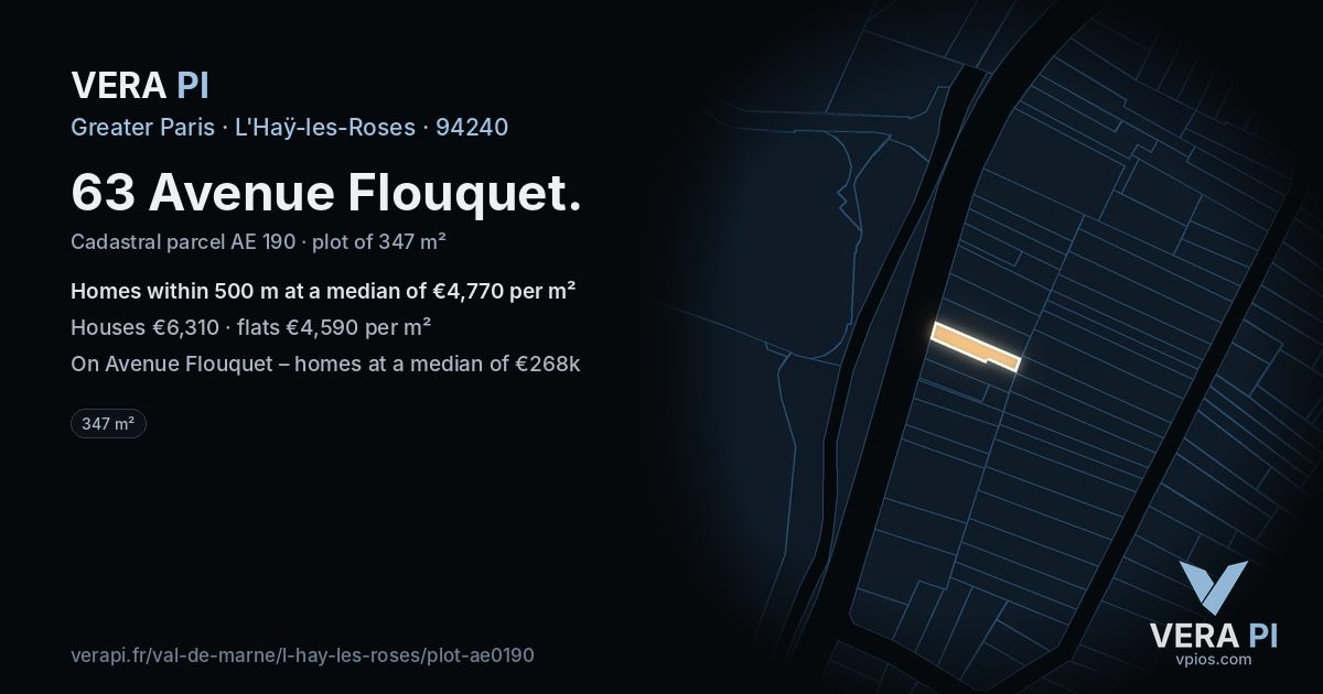 63 Avenue Flouquet, L'Haÿ-les-Roses at night – the plot lit, the parcels around coloured by the prices near them