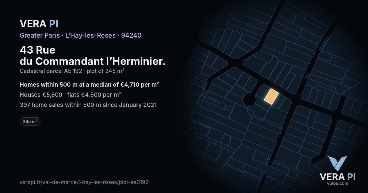 43 Rue du Commandant l’Herminier, L'Haÿ-les-Roses at night – the plot lit, the parcels around coloured by the prices near them