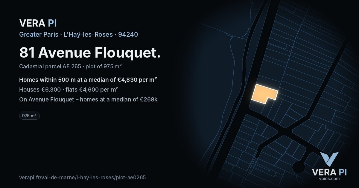 81 Avenue Flouquet, L'Haÿ-les-Roses at night – the plot lit, the parcels around coloured by the prices near them