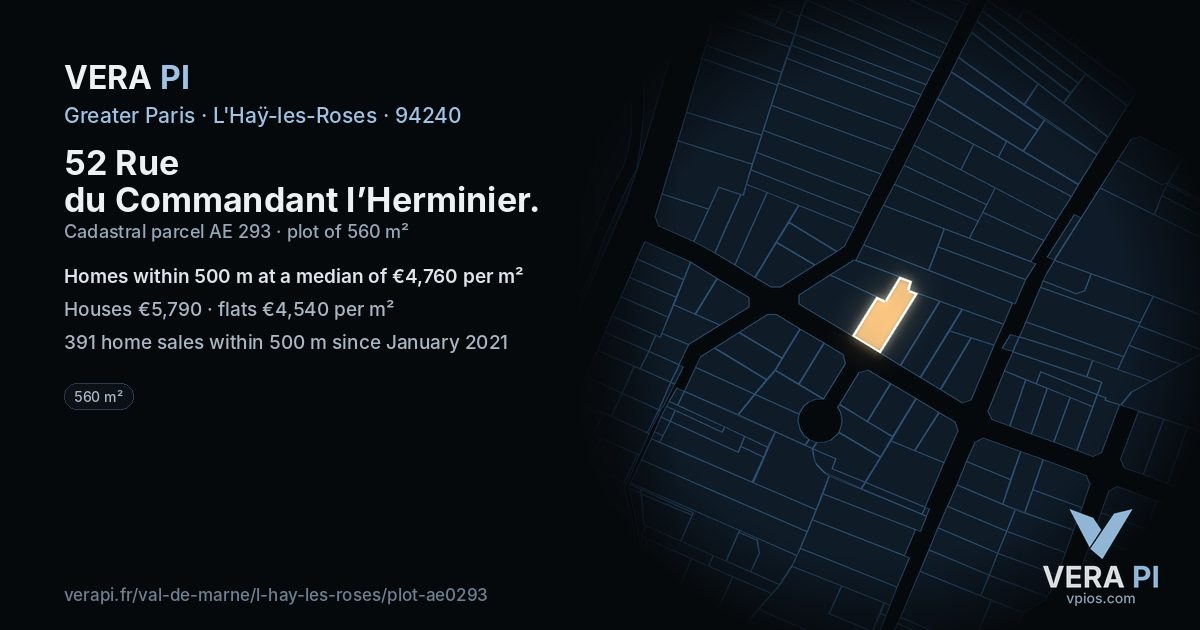 52 Rue du Commandant l’Herminier, L'Haÿ-les-Roses at night – the plot lit, the parcels around coloured by the prices near them
