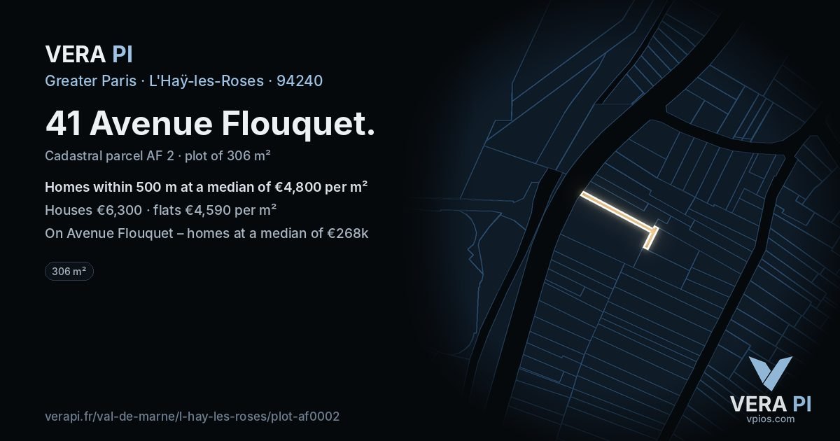 41 Avenue Flouquet, L'Haÿ-les-Roses at night – the plot lit, the parcels around coloured by the prices near them