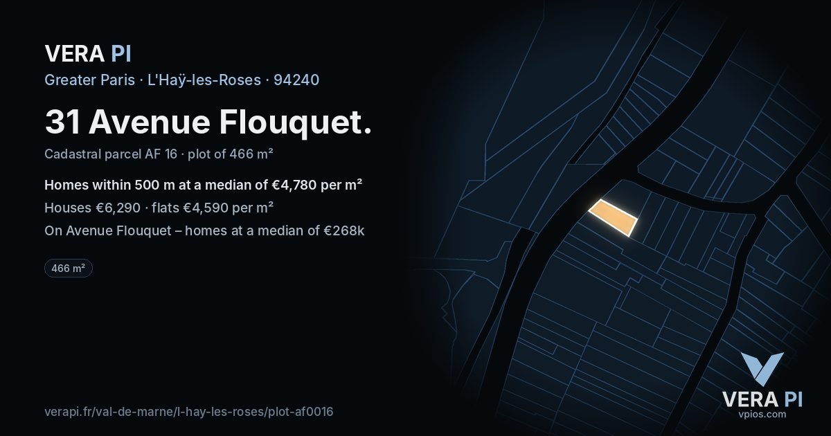 31 Avenue Flouquet, L'Haÿ-les-Roses at night – the plot lit, the parcels around coloured by the prices near them
