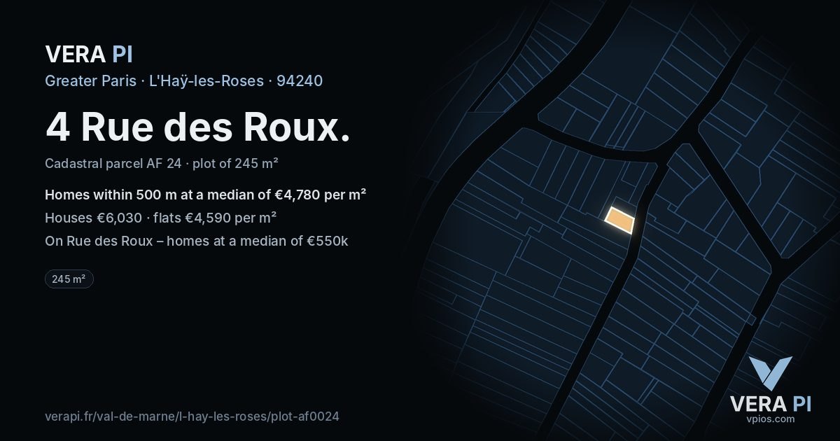 4 Rue des Roux, L'Haÿ-les-Roses at night – the plot lit, the parcels around coloured by the prices near them