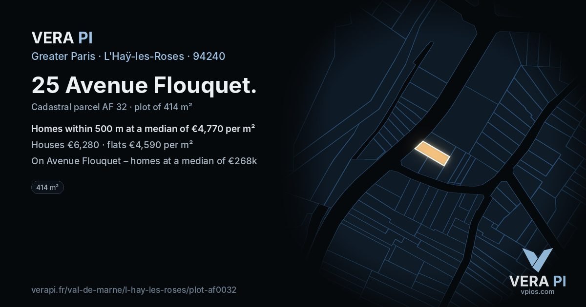 25 Avenue Flouquet, L'Haÿ-les-Roses at night – the plot lit, the parcels around coloured by the prices near them