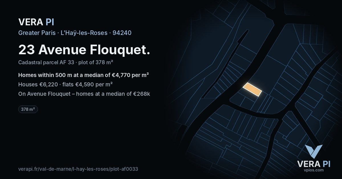 23 Avenue Flouquet, L'Haÿ-les-Roses at night – the plot lit, the parcels around coloured by the prices near them