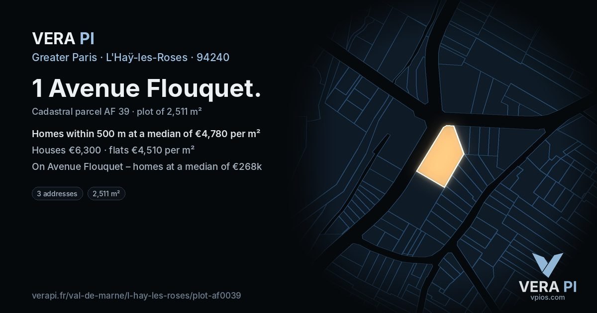 1 Avenue Flouquet, L'Haÿ-les-Roses at night – the plot lit, the parcels around coloured by the prices near them