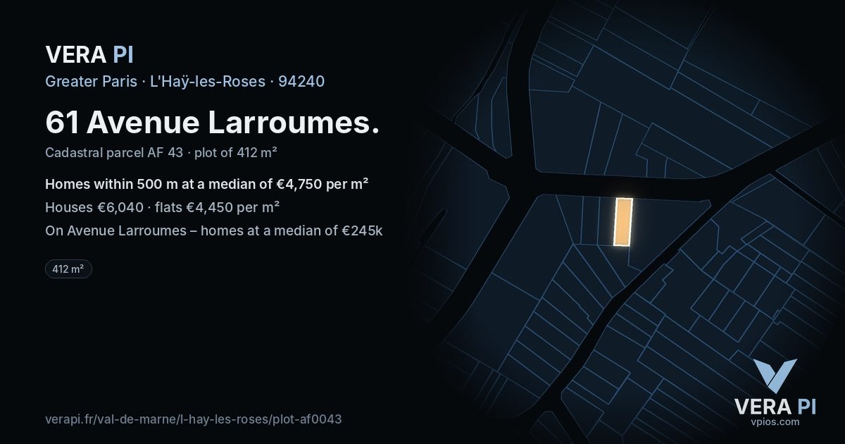 61 Avenue Larroumes, L'Haÿ-les-Roses at night – the plot lit, the parcels around coloured by the prices near them