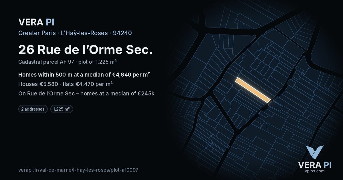 26 Rue de l’Orme Sec, L'Haÿ-les-Roses at night – the plot lit, the parcels around coloured by the prices near them