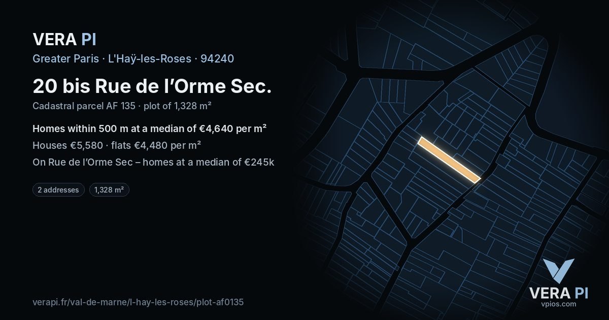 20 bis Rue de l’Orme Sec, L'Haÿ-les-Roses at night – the plot lit, the parcels around coloured by the prices near them