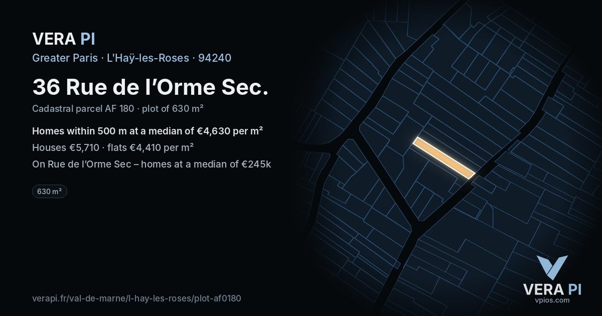 36 Rue de l’Orme Sec, L'Haÿ-les-Roses at night – the plot lit, the parcels around coloured by the prices near them