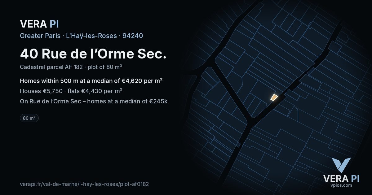 40 Rue de l’Orme Sec, L'Haÿ-les-Roses at night – the plot lit, the parcels around coloured by the prices near them