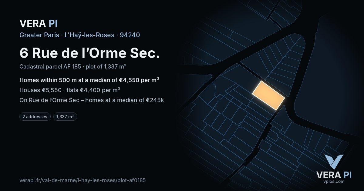 6 Rue de l’Orme Sec, L'Haÿ-les-Roses at night – the plot lit, the parcels around coloured by the prices near them