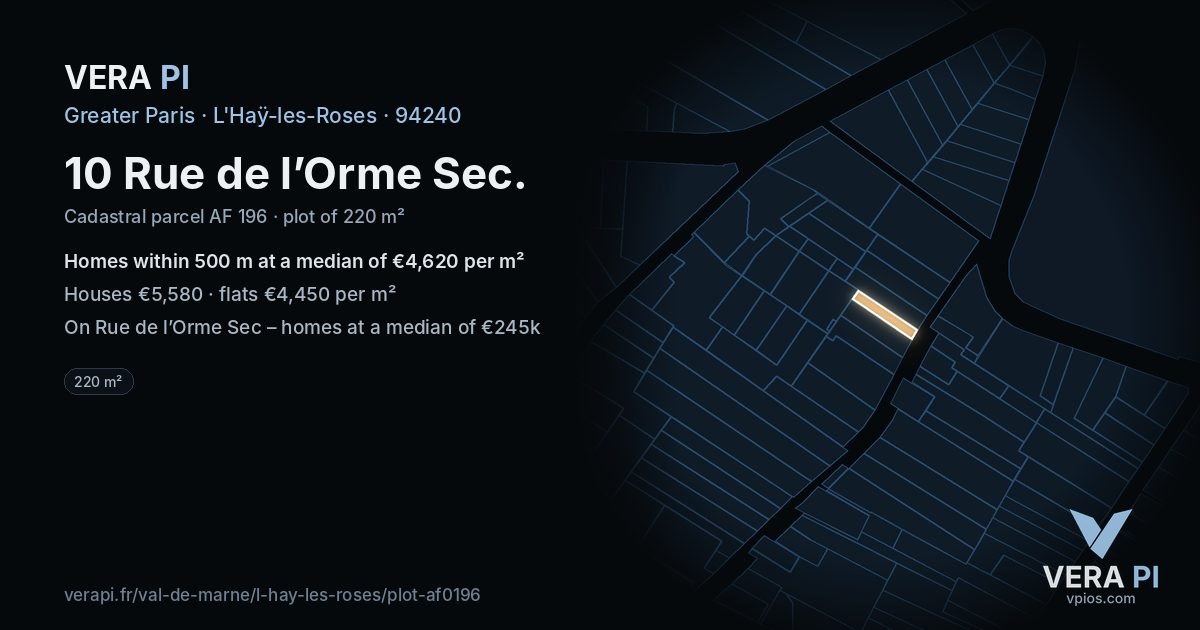 10 Rue de l’Orme Sec, L'Haÿ-les-Roses at night – the plot lit, the parcels around coloured by the prices near them