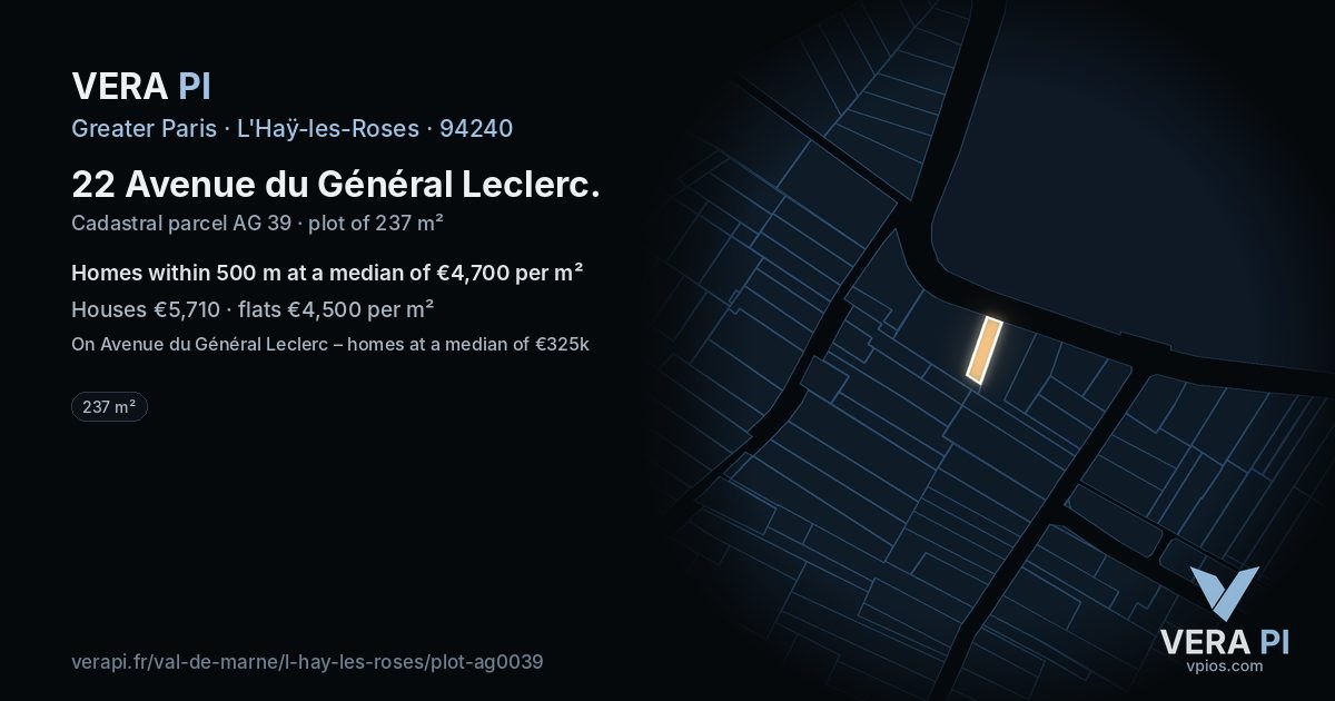 22 Avenue du Général Leclerc, L'Haÿ-les-Roses at night – the plot lit, the parcels around coloured by the prices near them