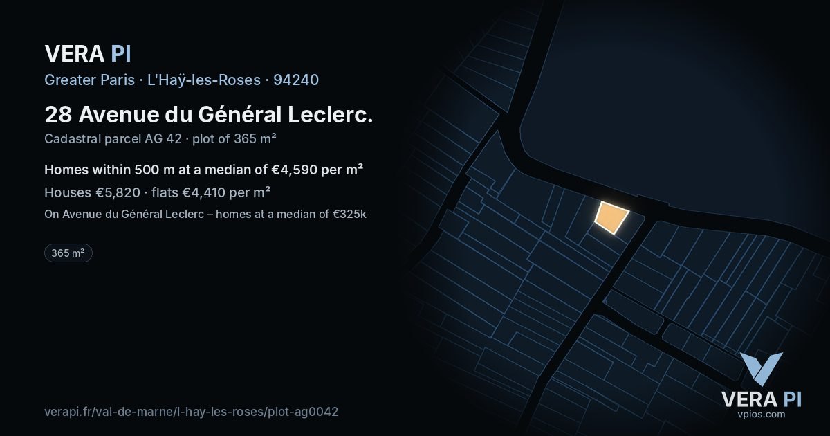 28 Avenue du Général Leclerc, L'Haÿ-les-Roses at night – the plot lit, the parcels around coloured by the prices near them