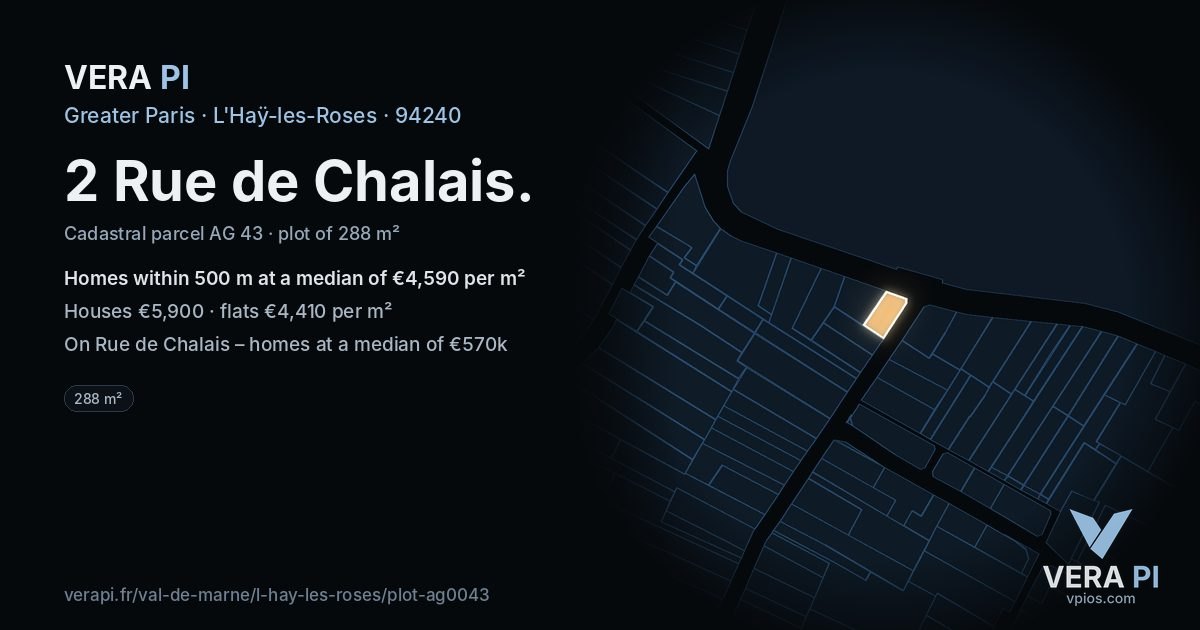 2 Rue de Chalais, L'Haÿ-les-Roses at night – the plot lit, the parcels around coloured by the prices near them