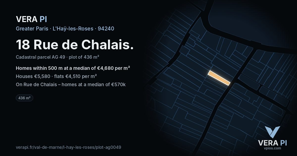 18 Rue de Chalais, L'Haÿ-les-Roses at night – the plot lit, the parcels around coloured by the prices near them