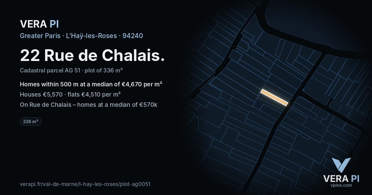 22 Rue de Chalais, L'Haÿ-les-Roses at night – the plot lit, the parcels around coloured by the prices near them
