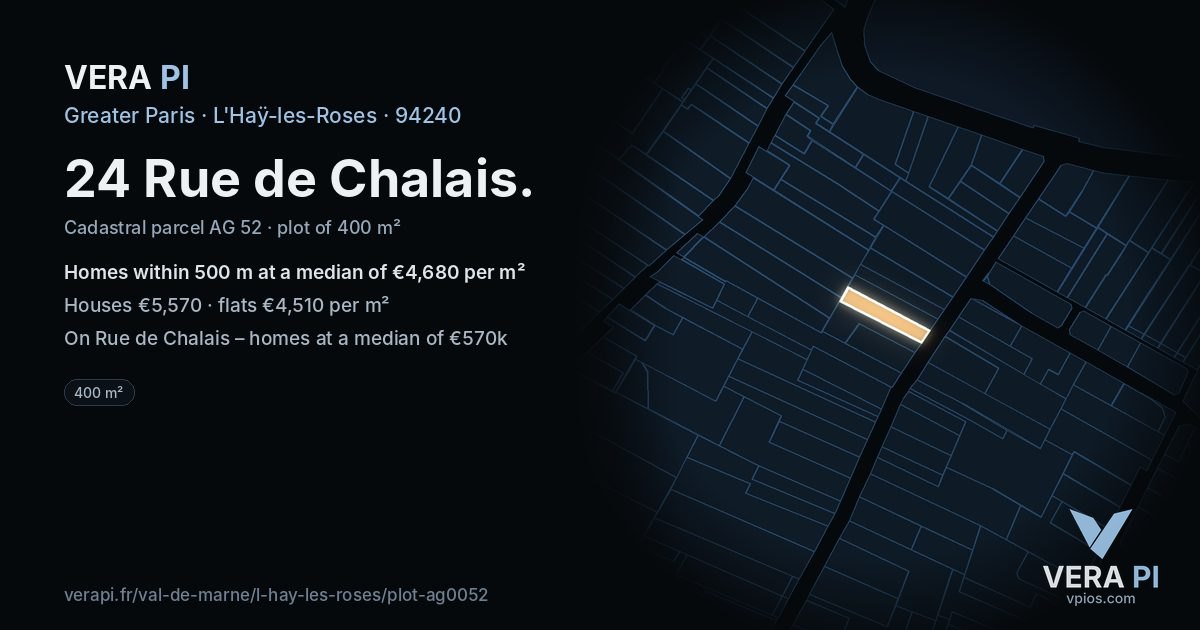 24 Rue de Chalais, L'Haÿ-les-Roses at night – the plot lit, the parcels around coloured by the prices near them