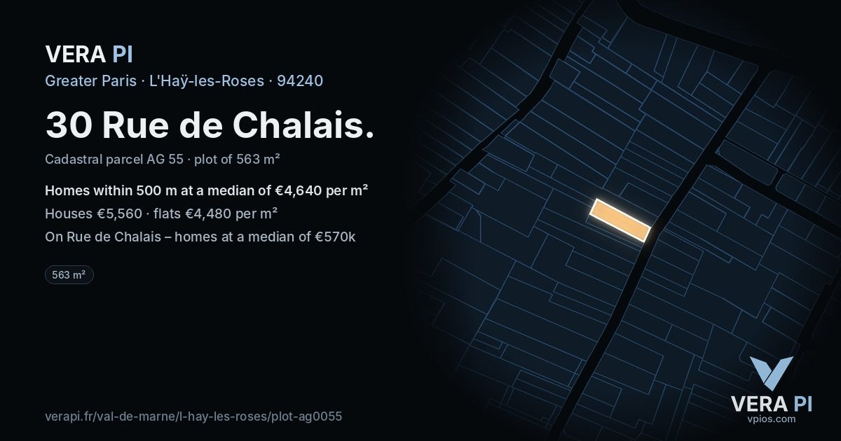 30 Rue de Chalais, L'Haÿ-les-Roses at night – the plot lit, the parcels around coloured by the prices near them