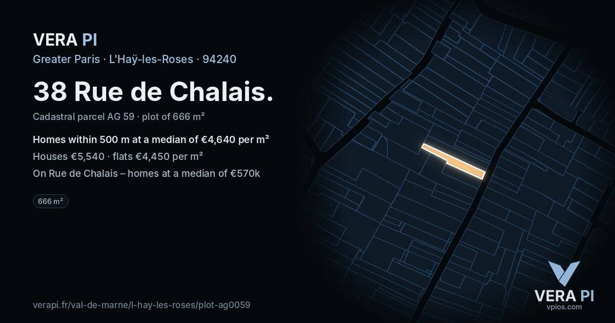 38 Rue de Chalais, L'Haÿ-les-Roses at night – the plot lit, the parcels around coloured by the prices near them