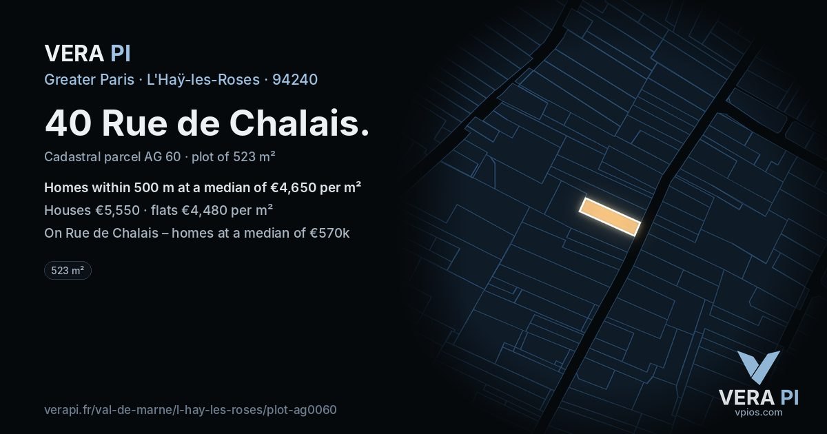 40 Rue de Chalais, L'Haÿ-les-Roses at night – the plot lit, the parcels around coloured by the prices near them