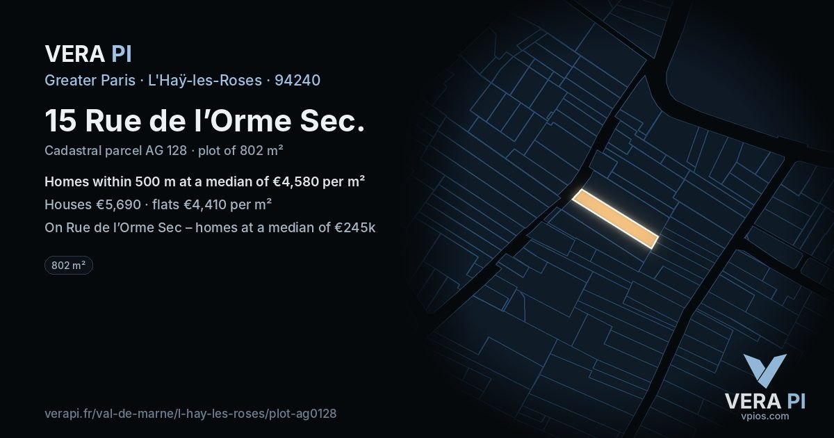 15 Rue de l’Orme Sec, L'Haÿ-les-Roses at night – the plot lit, the parcels around coloured by the prices near them