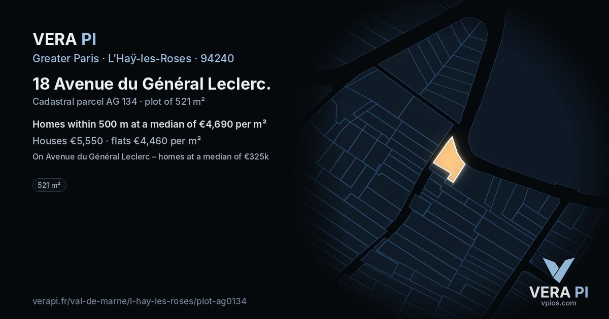 18 Avenue du Général Leclerc, L'Haÿ-les-Roses at night – the plot lit, the parcels around coloured by the prices near them
