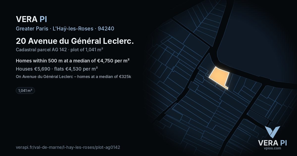 20 Avenue du Général Leclerc, L'Haÿ-les-Roses at night – the plot lit, the parcels around coloured by the prices near them