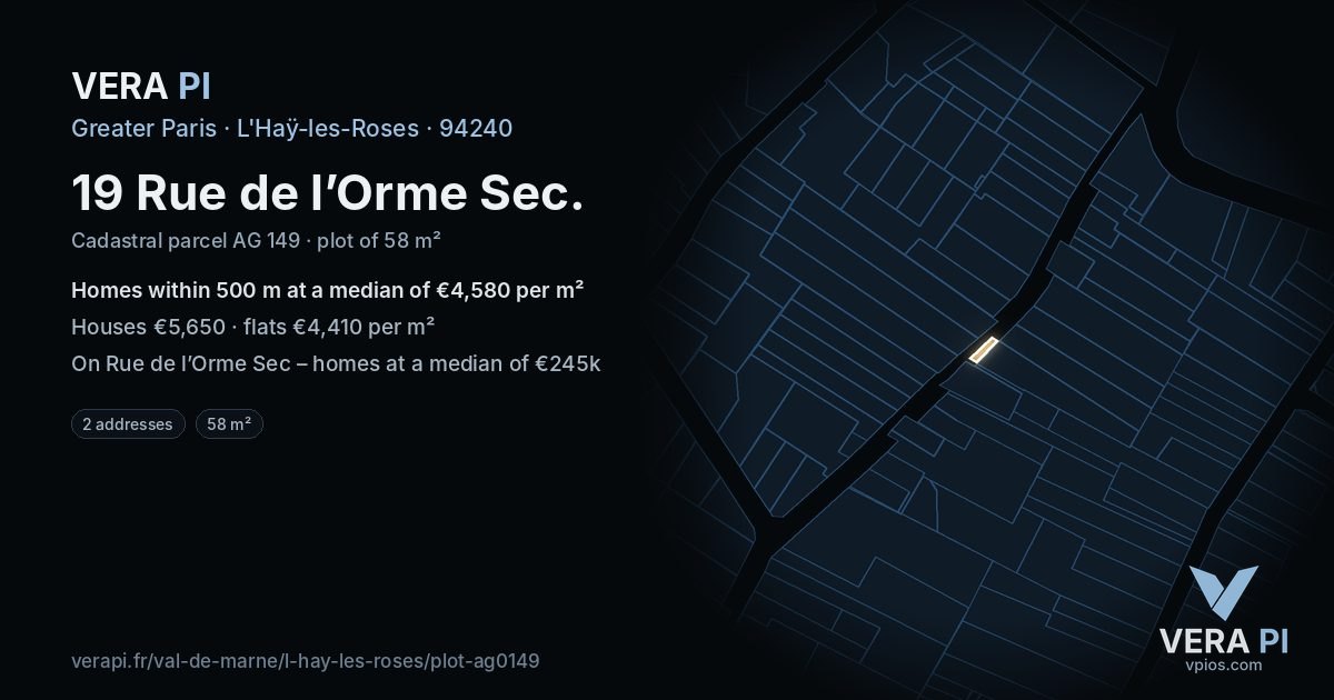 19 Rue de l’Orme Sec, L'Haÿ-les-Roses at night – the plot lit, the parcels around coloured by the prices near them