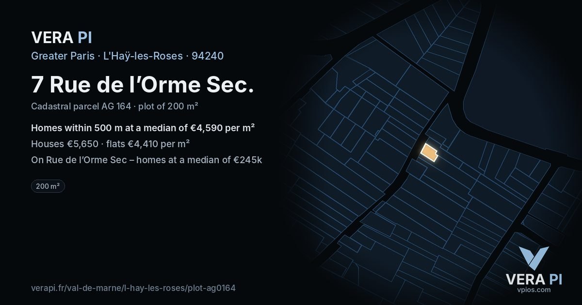 7 Rue de l’Orme Sec, L'Haÿ-les-Roses at night – the plot lit, the parcels around coloured by the prices near them