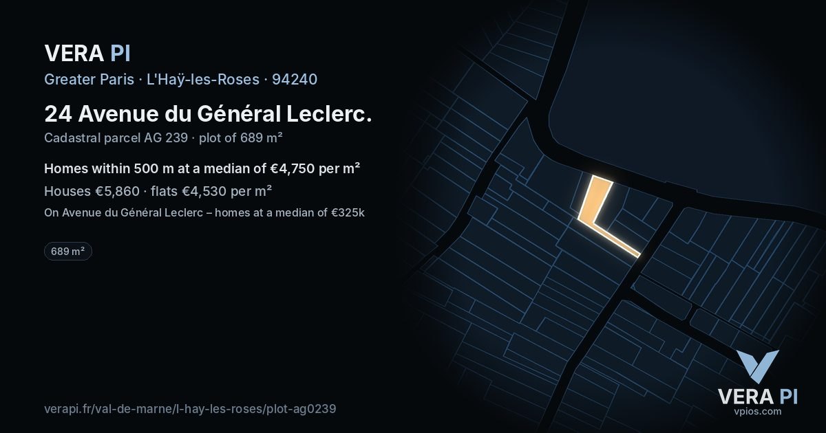 24 Avenue du Général Leclerc, L'Haÿ-les-Roses at night – the plot lit, the parcels around coloured by the prices near them