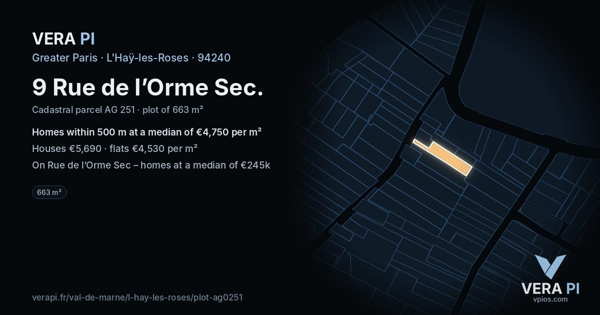 9 Rue de l’Orme Sec, L'Haÿ-les-Roses at night – the plot lit, the parcels around coloured by the prices near them