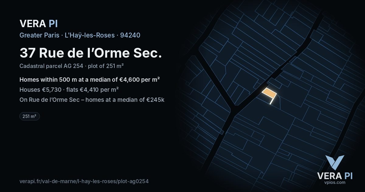 37 Rue de l’Orme Sec, L'Haÿ-les-Roses at night – the plot lit, the parcels around coloured by the prices near them